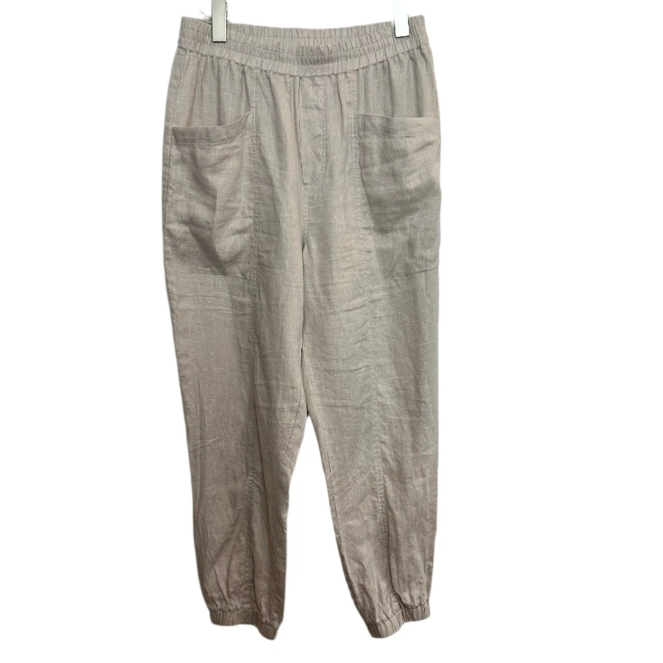 Joggers Johnny Was Calme de lino avena beige cintura elástica tirar pequeño Foto 1 de 4