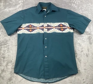 Vtg Rustler Wrangler Western Shirt Mens Medium Aztec Short Sleeve Button Green - Picture 1 of 8