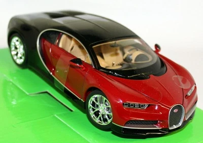 Nex 1/24-27 Bugatti Chiron Red Black Supercar Scale Diecast Model Car - Image 1 of 4