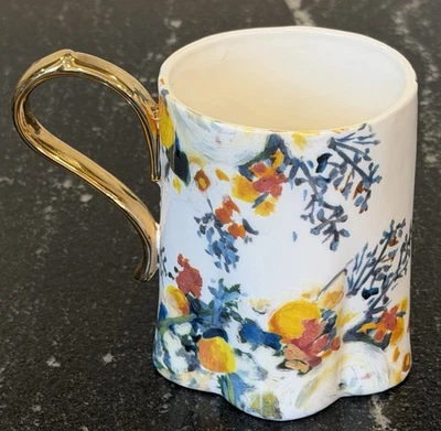 Taza Anthropologie Botanica Floral Dorado Mango Base Festoneada Foto 1 de 4