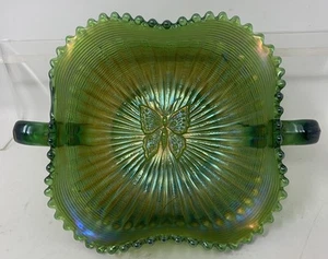 Antique Northwood Green Carnival Glass Butterfly Bonbon Dish - Picture 1 of 18