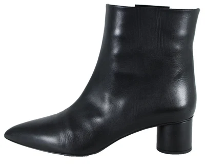 JIL SANDER Black Leather Circular Block Heel Pointed Toe Ankle Boots 38.5 - Image 1 of 4