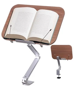 Book Stand for Reading, Wood Desk Clamp Book Holder, Cookbook Stand for Kitch... - Picture 1 of 7