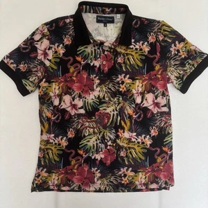 Paisley & Gray Polo Shirt Mens M Black Floral Slim Fit Short Sleeve 1/4 Button - Picture 1 of 5