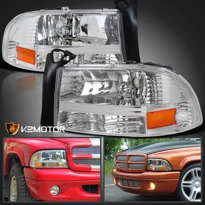 Fits 1997-2004 Dodge Dakota 1998-2003 Durango Headlights Headlamps Left+Right - Image 1 of 4