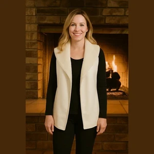 NEW Lauren Ralph Lauren Woman Sz L Faux Suede & Sherpa Fleece Vest Winter Cream  - Picture 1 of 12