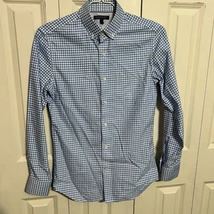 Banana Republic Shirt Mens Small Blue&White Check, Non Iron Slim Fit L/S Button - Picture 1 of 4