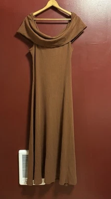 Vestido Mara Hoffman Midi Mujer Talla XL Marrón Ruso Acanalado Tejido Fuera del Hombro Foto 1 de 4