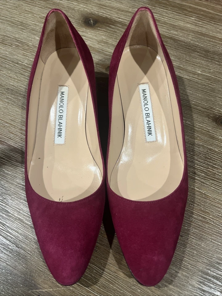 Manolo Blahnik Listony 麂皮蔓越莓粗跟 35.5 码 — 第 1/4 张图片