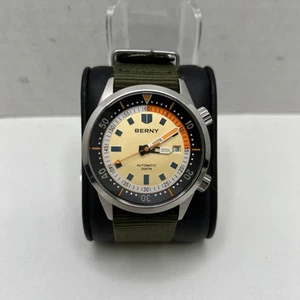 Berny Diver's Watch 20ATM Stainless Steel Sapphire Glass Black Beige AM439M - Picture 1 of 8