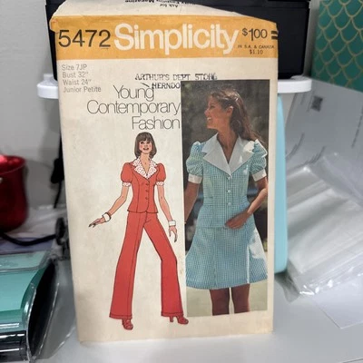 FREE SHIP! 5472 Simplicity Sz 7JP (Junior Petite) Sewing Pattern Juniors 1970s - Image 1 of 2