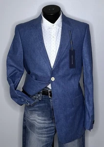 Tommy Hilfiger Classical Tailored Trim Leinen Ethan Blau Blazer Jacke Herren 38R - Bild 1 von 20
