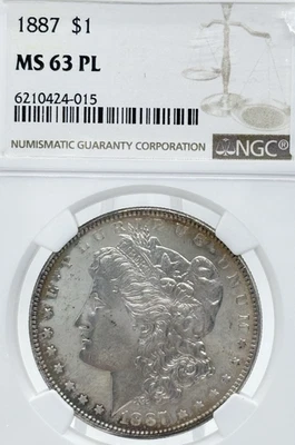 1887-P $1 MORGAN DOLLAR PCGS MS-63 PL  6210424-015 - PROOF LIKE  Toning $14108 - Image 1 of 4
