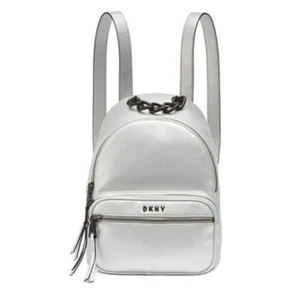 DKNY Metallic Silver Mini Backpack w/ Black Chain Details, NWOT! - Picture 1 of 10