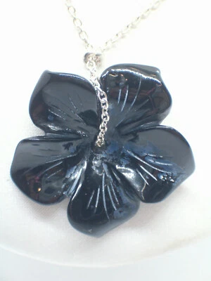 Girocollo in Argento 925 con Fiore in Onice Naturale - catenina - collana - - Immagine 1 di 4