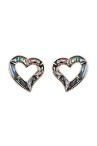 Gold Plated Abalone Shell Open Heart Earrings Pierced Summer Travel - Picture 1 of 2