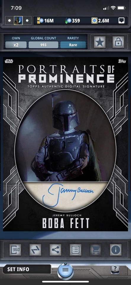 Topps Star Wars Digital Card Trader Steel Boba Fett Portraits Of Prominence Sig - Image 1 of 1