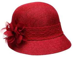  1920's Inspired Women's Gatsby Linen Cloche Hat With Lace Band and Flower - Picture 1 of 27