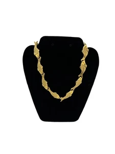 Signed JUDITH WORACEK MULLEN Gold Textured Fish Link Statement Necklace - Picture 1 of 8