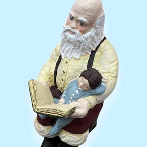 Vtg 1988 Hand Painted Traditional Sitting Reading Santa Resin Figurine Statue - Picture 1 of 9