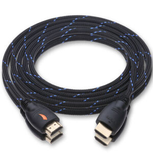 PREMIUM HQ Pack of 2 HDMI Cables - 3 Meter - Blue Braided - Gold 4K HD 1080p ARC