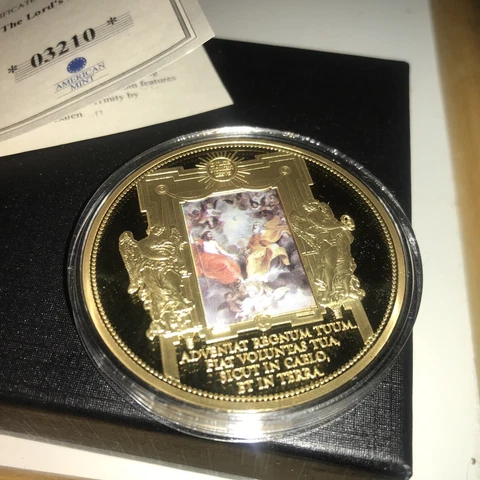 American Mint The Lord's Prayer Proof Coin 24k Gold Layered Pater Noster Cover
