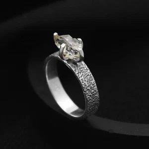 Anillo de plata de ley 925 con diamantes naturales Herkimer talla 7 - Imagen 1 de 7