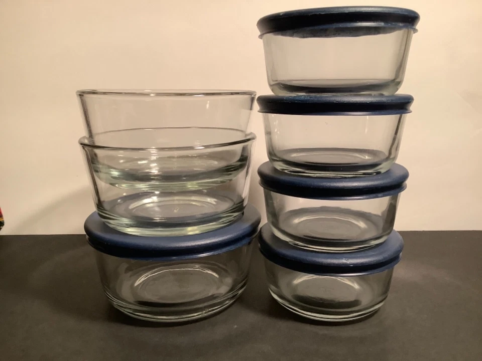 Contenedores de comida de vidrio clásicos Anchor Hocking 3-2 tazas cuencos 4-1 tazas 5 tapas Foto 1 de 4