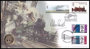 Actor Robert Powell 2004 firmado GB Forth Rail Bridge £1 moneda cubierta de Buckingham - Imagen 1 de 2