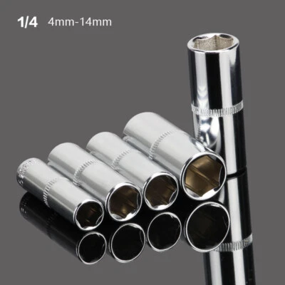 1/4" inch Drive Deep Socket Set Long Reach Sockets 4-14mm 6 PT Hex Socket Metric - Image 1 of 4