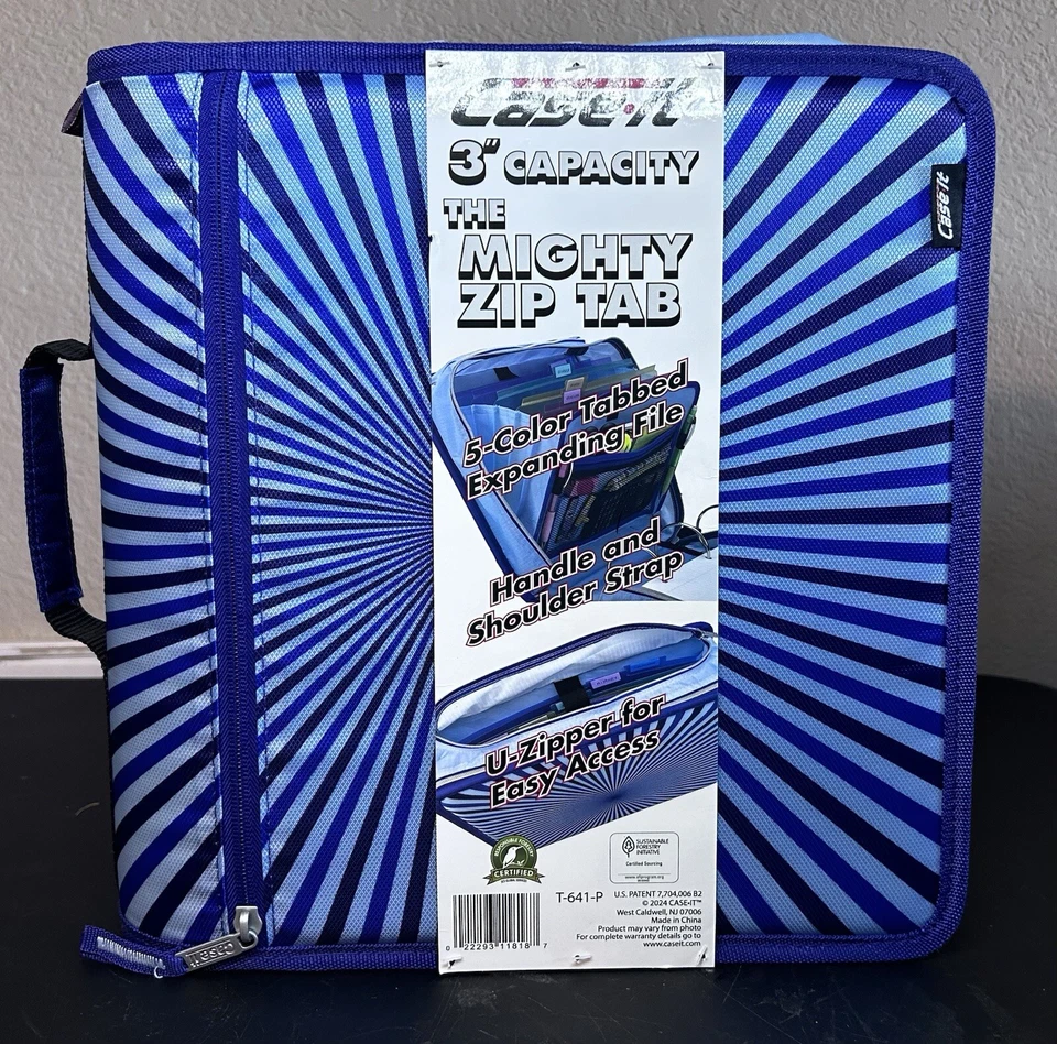 Carpeta con cremallera Case It "Mighty Zip Tab" * 3 anillos * 3" capacidad * multicolor nuevo con etiquetas  Foto 1 de 1
