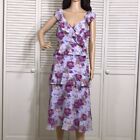 Lulus Fleur-Evermore Lavender Floral Print Ruffled Midi Dress Multicolor Medium