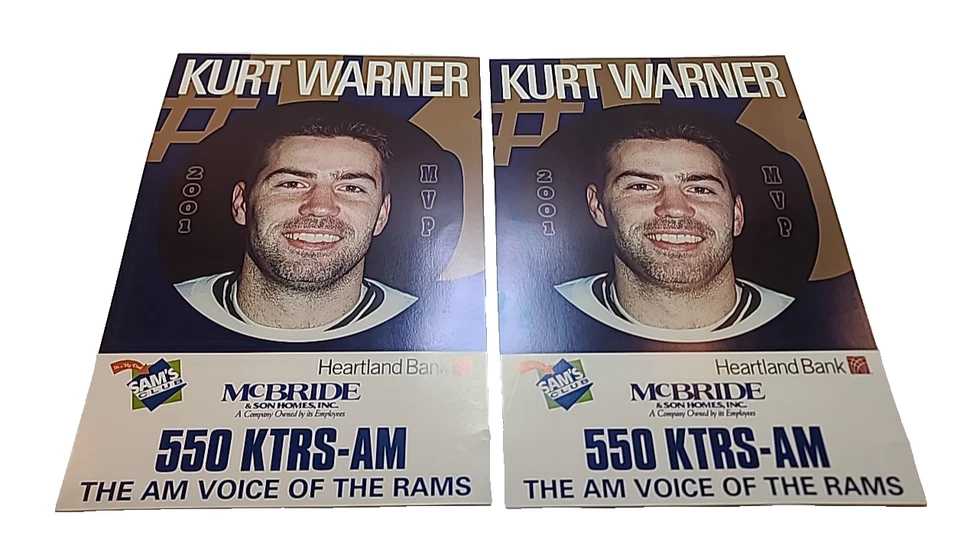 Винтажные плакаты команды НФЛ Kurt Warner 2001 MVP St. Louis Rams 11 x 17 дюймов - лот из 2 - Изображение 1 из 4
