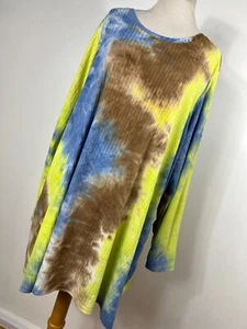 Logo Lori Goldstein 4X Camisa Top Azul Marrón Amarillo Tie Dye Túnica Elástica J3 - Imagen 1 de 6