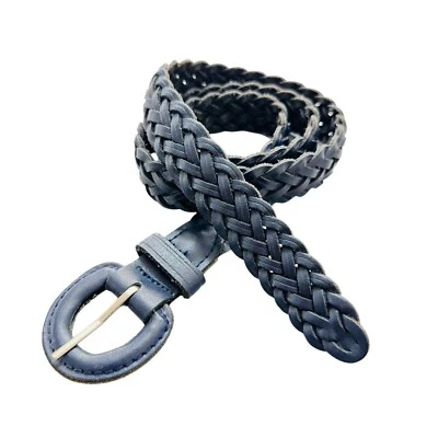 Cinturón retro tejido de cuero genuino negro vintage hecho en Guatemala para mujer talla M-L Foto 1 de 4