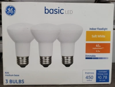 *3PACK* GE Basic White Dimmable Floodlight 45w LED R20 Medium Base 450lumens - Image 1 of 4