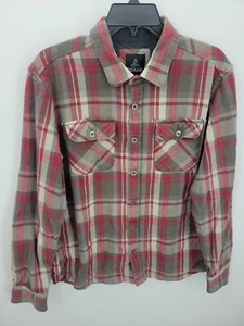 Prana Shirt Mens Medium Red Tan Plaid Long Sleeve Button Up Casual Outdoor - Picture 1 of 8