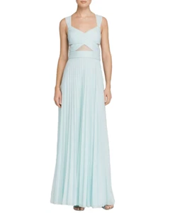 AQUA ~ Mint Chiffon Pleated Lace Inset Criss-Cross Evening Gown 6 NEW $238 - Picture 1 of 4