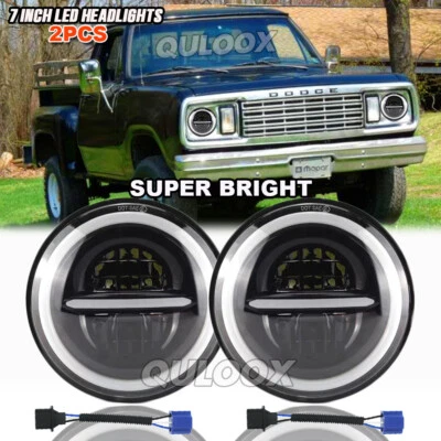 Fit dodge W100 W200 W300 Pickup 2X 7inch Round LED Headlight Hi/Lo Beam Foto 1 de 4