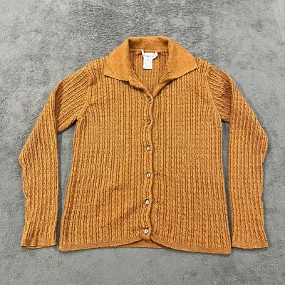 Talbots Collared Cable Knit Button Cardigan Rust Gold Sweater Women's Size Large - Image 1 of 4