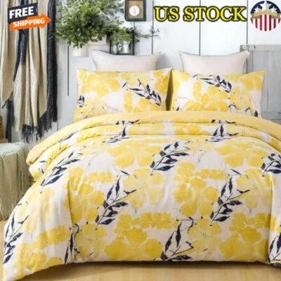 Microfiber Reversible Duvet Cover Floral Print Zipper Closure California King US - Image 1 of 4