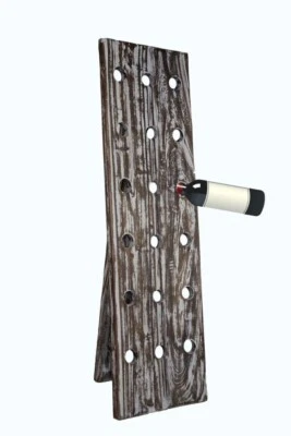 Portabottiglie da appoggio in teak color grigio decapato 30x3x100h per 18 bottig - Immagine 1 di 3