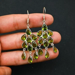 Peridot Gemstone 925 Sterling Silver Handmade Jewelry Earring Gift For Love - Picture 1 of 4