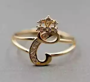 1 Ct Round Real Moissanite Initial "C" Letter Beauty Ring 14K Yellow Gold Finish - Picture 1 of 5