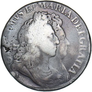 Moneda de plata británica Corona 1692 - William & Mary - Imagen 1 de 2