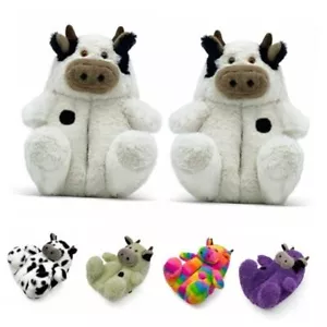 Cow Slippers for Women and Men, Fluffy One Size Big Kid White&black Spots 280mm - Picture 1 of 7