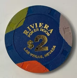 Riviera Hotel Casino Las Vegas Nevada 2 $ Pokerraum Chip Neuzustand heißer Stempel - Bild 1 von 2
