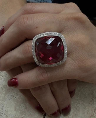 Кольцо David Yurman Albion с розовым камнем чистое серебро размер 8 подлинное - Изображение 1 из 4