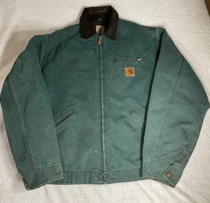 Vintage 90s Carhartt Detroit Jacket J43 HTG Hunter Green Blanket Lined Size L - Bild 1 von 11