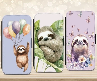 SLOTH CUTE GIFT PHONE CASE FOR IPHONE SAMSUNG PIXEL FLIP WALLET PRETTY PASTEL - Image 1 of 4